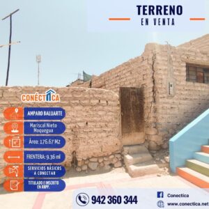 Vendo terreno cerca del renovado Colegio Amparo Baluarte en Mariscal Nieto, Moquegua.